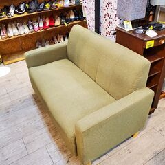 2人掛けソファー ファブリック 布製 グリーン コンパクト★近隣配送無料 買取帝国 志木店