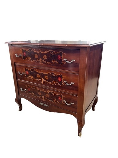 NO.1650 【イタリア製】AS AGGIORO イタリア最高級 象嵌加工　金装飾 猫脚 クラシックスタイル　3段チェスト/サイドテーブル 家具 収納家具 中古