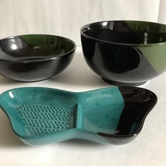 【美品】お椀　取り皿　小皿　薬味入れ　すりおろし　5点セット　和食器　黒/緑　ミニ丼鉢 の画像