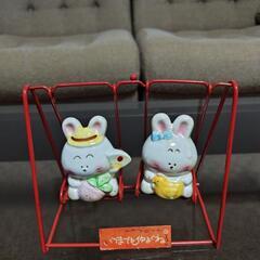 昭和レトロ  うさぎの置物(陶器) ブランコ  アンティーク置物
