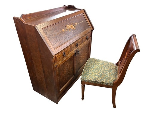 NO.1651 三越家具 三越ブルージュ ライティングビューロー カントリー 英国 デスク 椅子セット チェア家具 中古