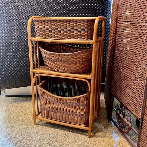 池上店】 ラタン ランドリーバスケット レトロ 収納家具 籐 籐家具