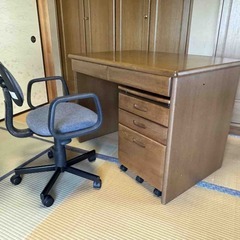 書斎用 机 袖引き出し 椅子 セットの画像