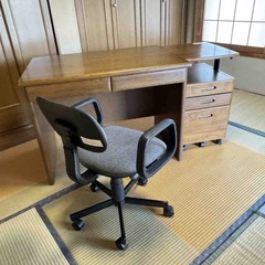 書斎用 机 袖引き出し 椅子 セットの画像