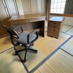 書斎用 机 袖引き出し 椅子 セットの画像