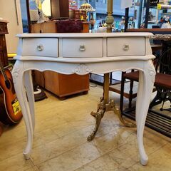 猫脚 コンソールテーブル ホワイト 引出し3個 化粧台 COMO 幅85㎝×奥行