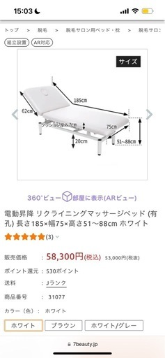 電動昇降 リクライニングマッサージベッド (有孔)
