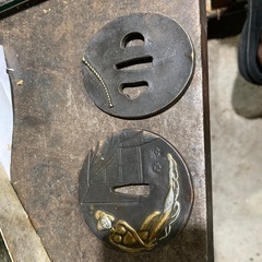 刀鍔 金銀象嵌入り在銘２枚セットの画像