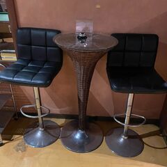 バー　テーブル　バーチェアー  スタンディングテーブル　バリ風　2セット　
