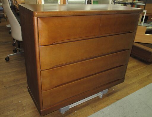 S370 天然木 整理タンス、4段チェスト、幅120cm Used・キレイ