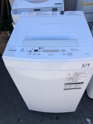NO 328  福岡市内配送設置無料✨　東芝 全自動洗濯機 4.5kg ピュアホワイト AW-45M5 W