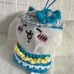 ぽてたま ちいかわ ぬいぐるみ ハンドメイド かぎ針編み ブルーとイエローのヘアバンド リボンワンピース キャラクターグッズの画像