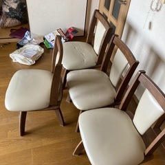 回転式ダイニングチェアー4点セット　合皮&木製　茶系　大阪市此花区より出品　8/6に廃棄予定の画像