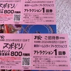 東京ドームシティアトラクションズ　入園ご招待券　8/31迄　ペアチケット読売新聞の画像