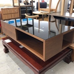 松永家具 ローテーブル ガラス天板 ブラウン×ブラック【トレファク堺福田店】の画像