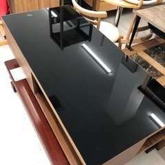 松永家具 ローテーブル ガラス天板 ブラウン×ブラック【トレファク堺福田店】の画像