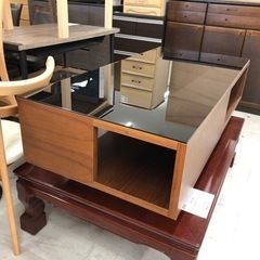 松永家具 ローテーブル ガラス天板 ブラウン×ブラック【トレファク堺福田店】の画像