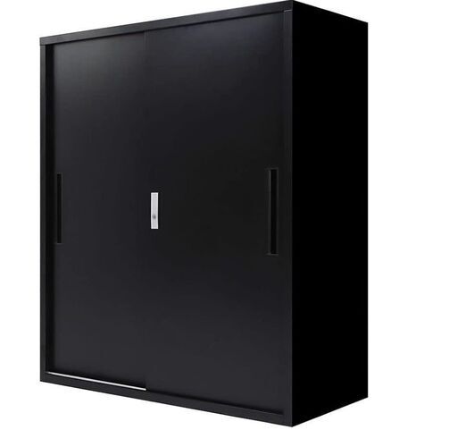 引き違い書庫 3段 鍵付き 幅900×奥行400×高さ1050mm Black　Netforce ファシル