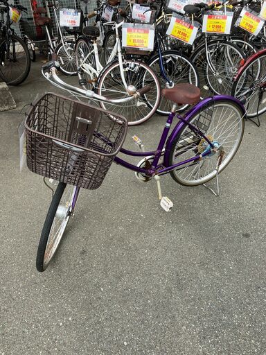 26インチ 自転車 紫色 パープルカラー ママチャリ シティサイクル 6段ギア オートライト No.741● ※現金、クレジット、スマホ決済対応※