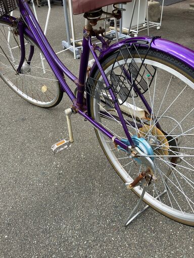 26インチ 自転車 紫色 パープルカラー ママチャリ シティサイクル 6段ギア オートライト No.741● ※現金、クレジット、スマ