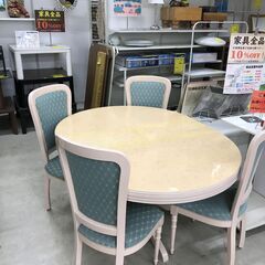 円形ダイニングテーブルセット4人用 北欧風 白 直径112.0×H(高さ)79.5cm ※クリーニング済みの画像
