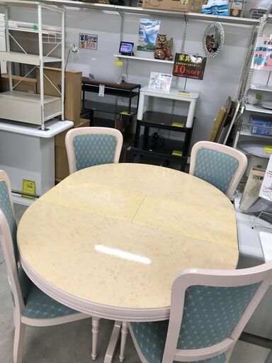 円形ダイニングテーブルセット4人用 北欧風 白 直径112.0×H(高さ)79.5cm ※クリーニング済み