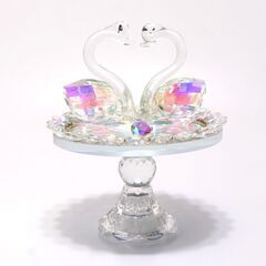 クリスタルガラス スワン オブジェ 白鳥 ダブル ガラス おしゃ...