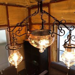 🔥🔥送料無料・設置無料有り🔥🔥イタリー製ガラス 4灯 シャンデリア ダウンライト アイアンフレーム アンティーク調の画像