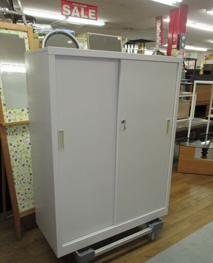 R648 スチール引戸 下置書庫 A4-34S （ホワイトグレー）Used/キレイ