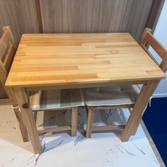 天然木パイン食卓3点セット 【無料】 FREE dining table setの画像