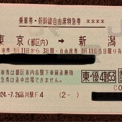 【至急】新幹線:東京⇔新潟　自由席往復チケット　※乗車日限定
