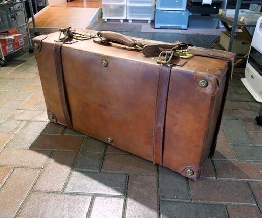 ② ビンテージ 寅さんバッグ オブジェ トランク 鞄 茶 旅行カバン オブジェ ディスプレイ 小道具 昭和レトロ 札幌市 新道東店