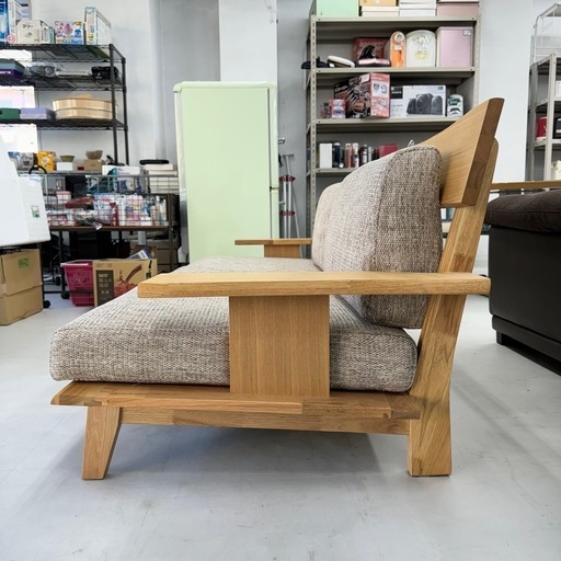 【超美品‼️】定価99,900円♪ 現行モデル ニトリ 187cm幅3人掛けソファ(アカツキNA) アッシュ材 木製フレーム 布製グレ