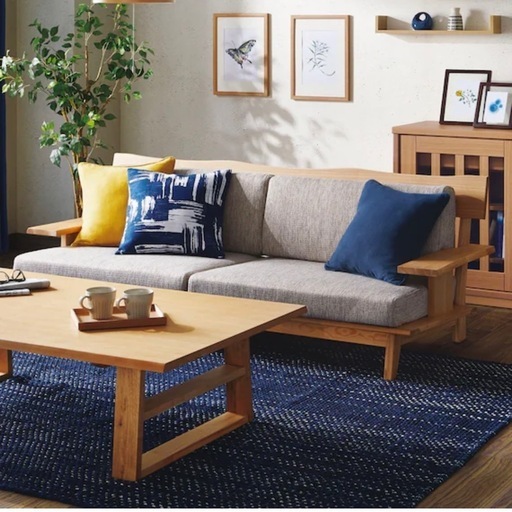 【超美品‼️】定価99,900円♪ 現行モデル ニトリ 187cm幅3人掛けソファ(アカツキNA) アッシュ材 木製フレーム 布製グレー♪