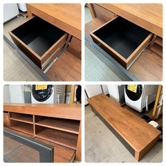 【美品‼️】定価336,600円♪ ヒラシマ 210cm幅ローボード(ショコラ) テレビ台 リビング収納家具 オーク無垢材 ブラウン♪の画像