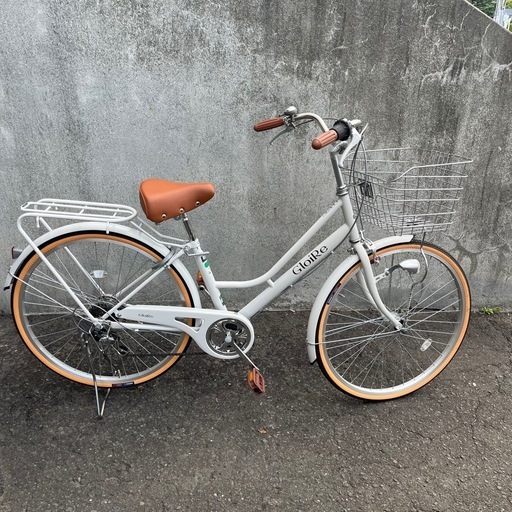 【2024年7月購入】シティサイクル 26インチ 6段変速　ママチャリ ホワイト 白  鍵付き カゴ付き 自転車