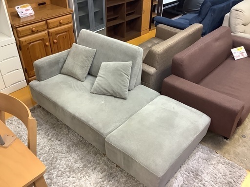 【リサイクルサービス八光】幅1100㎜　オットマン付き　2人掛け　ソファ　グレー