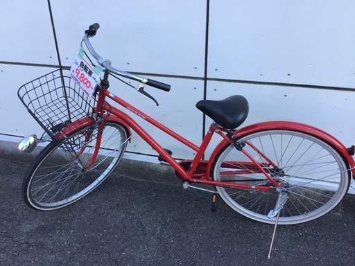 ●販売終了●26インチ　自転車　鍵付き　赤　中古品