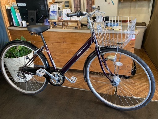 【チェーン新品！】 LEDオートライト　6段変速　27インチ自転車　ブラウンパープル