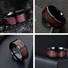 ルミナスドラゴン光るステンレスリング（新品）ブラック＆レッドの画像