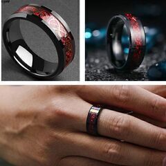 ルミナスドラゴン光るステンレスリング（新品）ブラック＆レッドの画像
