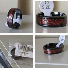 ルミナスドラゴン光るステンレスリング（新品）ブラック＆レッドの画像
