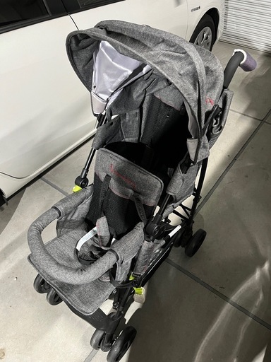 日本育児 kinderwagon DUOシティHOPII グレーデニム レインカバー付 軽量コンパクトな二人乗りべビーカー グレーデニム