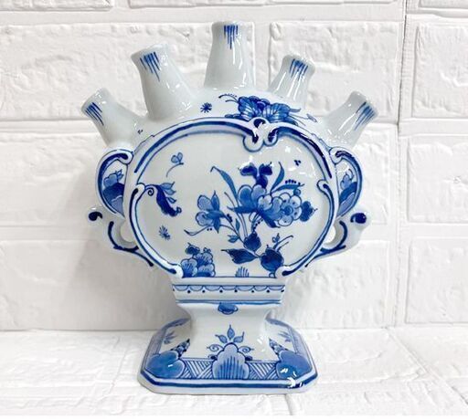 ロイヤルデルフト KONINKLIJKE PORCELEYNE FLES オランダ製 デルフト陶器 花瓶 フラワーベース 【中古・内側