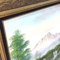 油彩画 油彩 油絵 風景画 絵画 肉筆 森林 大自然 山 民家 山丘