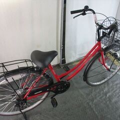 D704　★限定特価★ 中古自転車 【26インチ　軽快車　6段　LEDオートライト　レッド 】 (*^▽^*)の画像