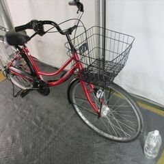 D704　★限定特価★ 中古自転車 【26インチ　軽快車　6段　LEDオートライト　レッド 】 (*^▽^*)の画像