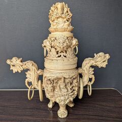中国美術 象牙風彫刻香炉 頭頂千手観音大仏香炉 置物アンティーク...