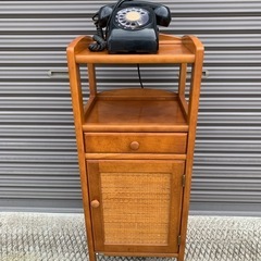 【募集終了】美品オールドカリモク　稀少ラタンおもて　電話台　おま...