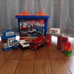 ブロックラボ  パトカーと消防車ブロックバケツ